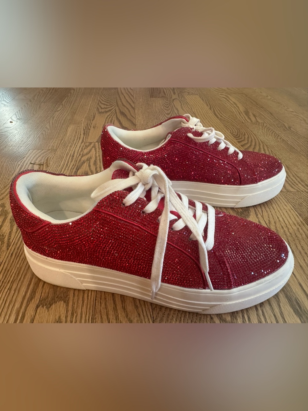Jessica Simpson Women’s Sparkling Ruby Red Platform Sneakers - Picture 3 of 9